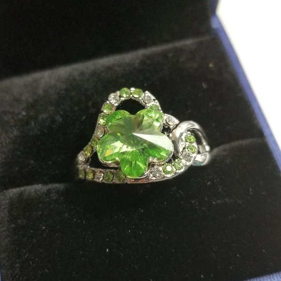 5 LEAVES GOOD LUCK Clover Swarovski Cz Flower Ring SIZE 8 Design MAY BIRTHSTONE - Picture 4 of 5